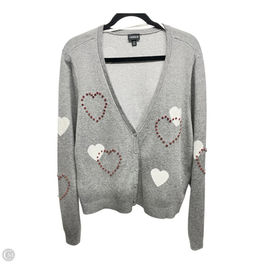 Sweater Cardigan By Torrid In Grey & White, Size: 3x