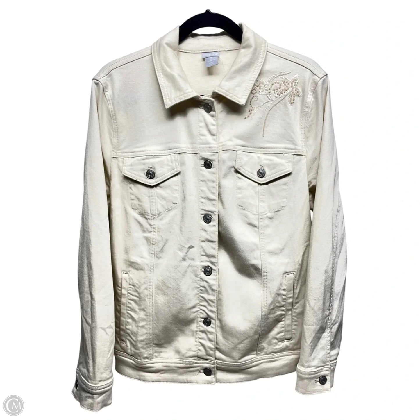 Jacket Denim By Chicos In Cream, Size: L