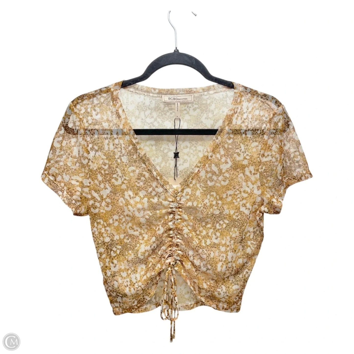 Top Short Sleeve By Bcbgeneration In Brown & Yellow, Size: M
