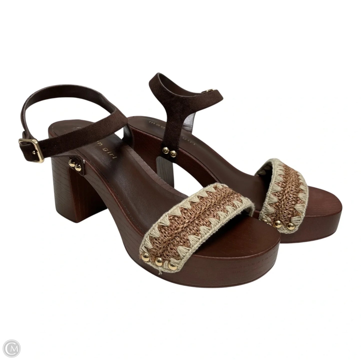 Sandals Heels Block By Madden Girl In Brown & Cream, Size: 7