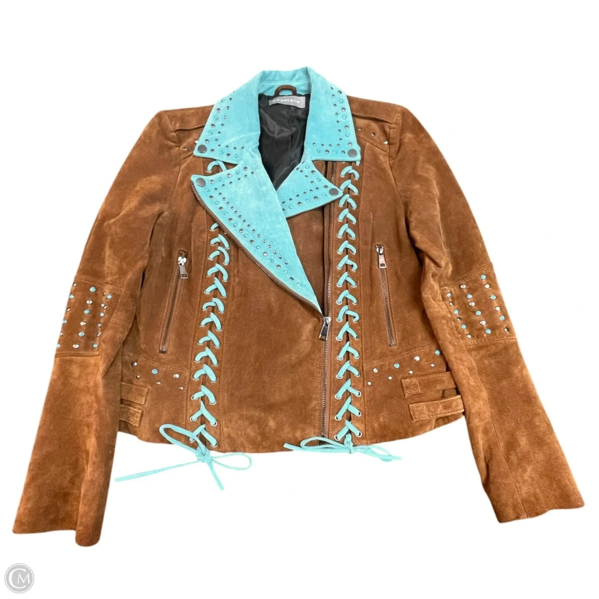 Jacket Leather By Bagatelle In Blue & Brown, Size: M
