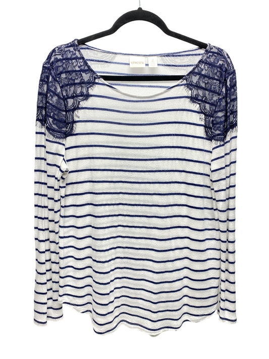 Top 3/4 Sleeve By Chicos In Striped Pattern, Size: L