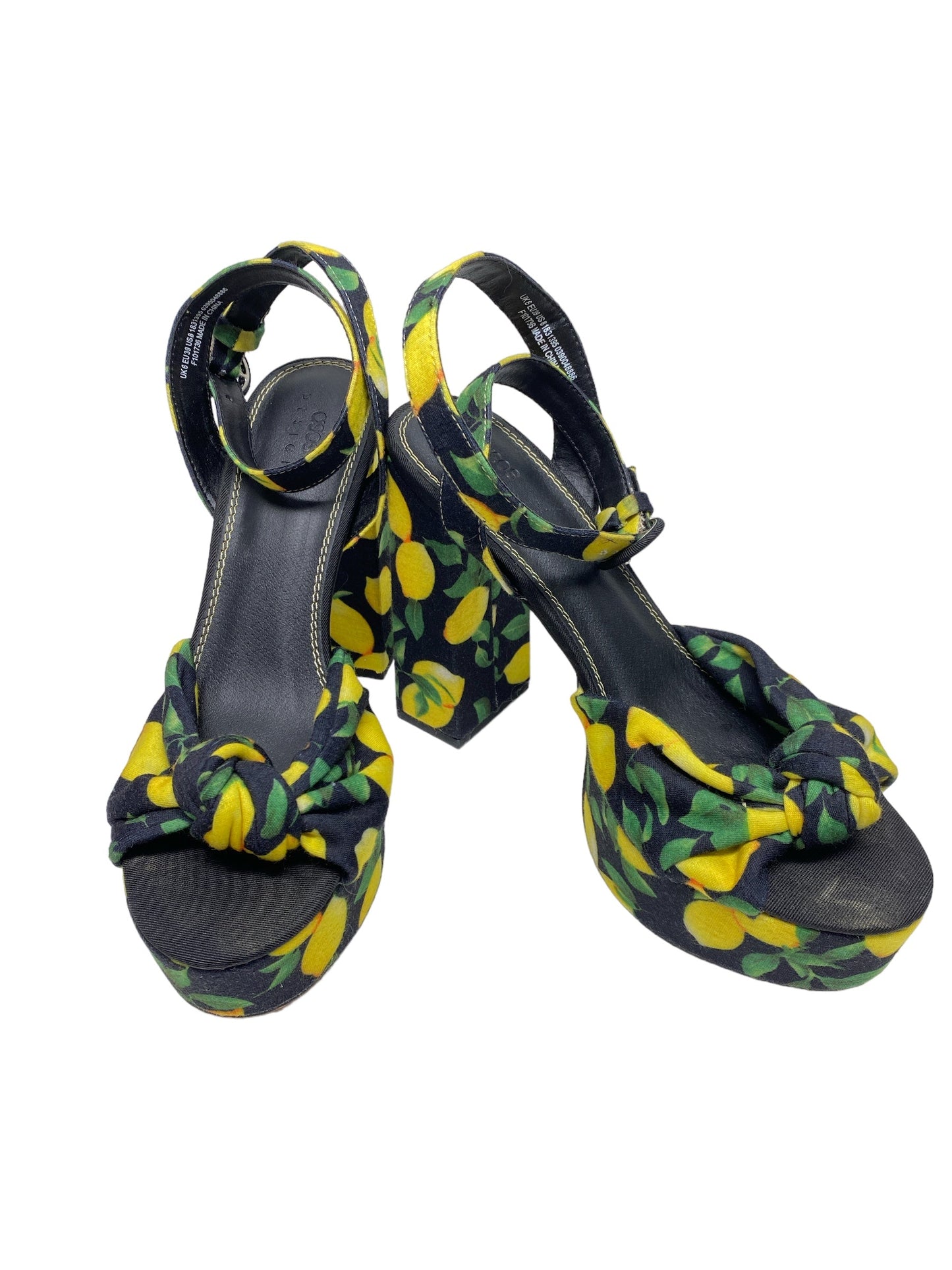 Black & Yellow Shoes Heels Platform Asos, Size 8