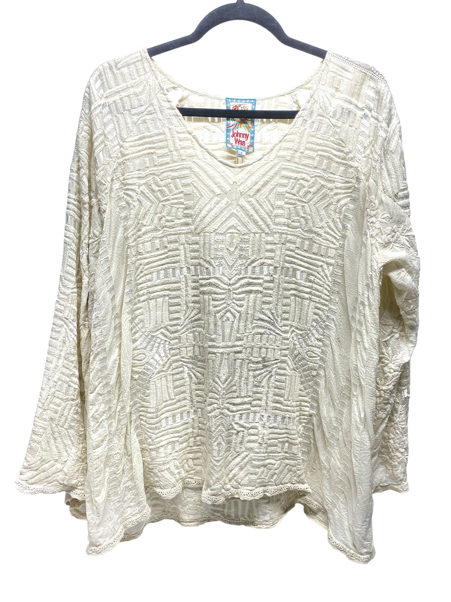 Top Long Sleeve Designer By Johnny Was In Cream, Size: L