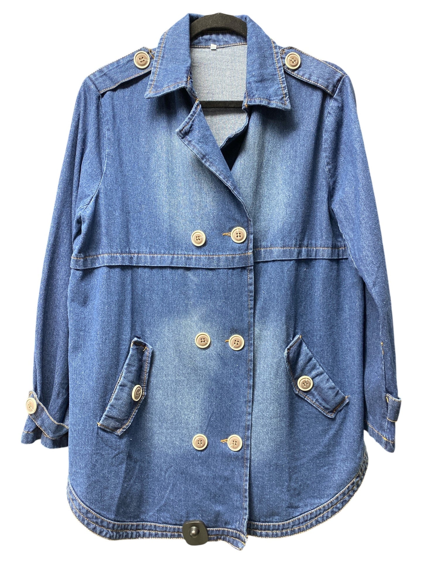 Coat Peacoat By Clothes Mentor In Blue Denim, Size: L