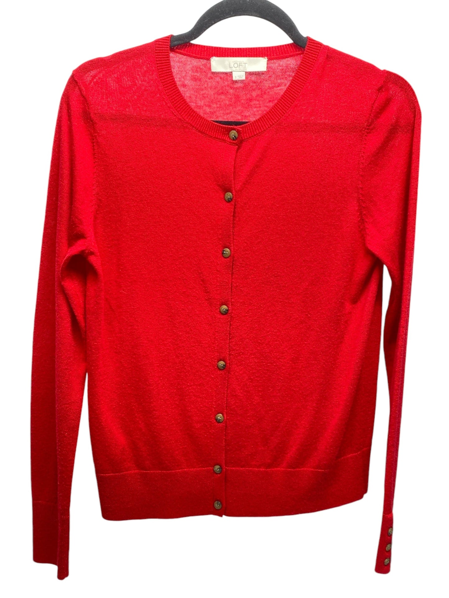 Sweater Cardigan By Loft In Red, Size: S