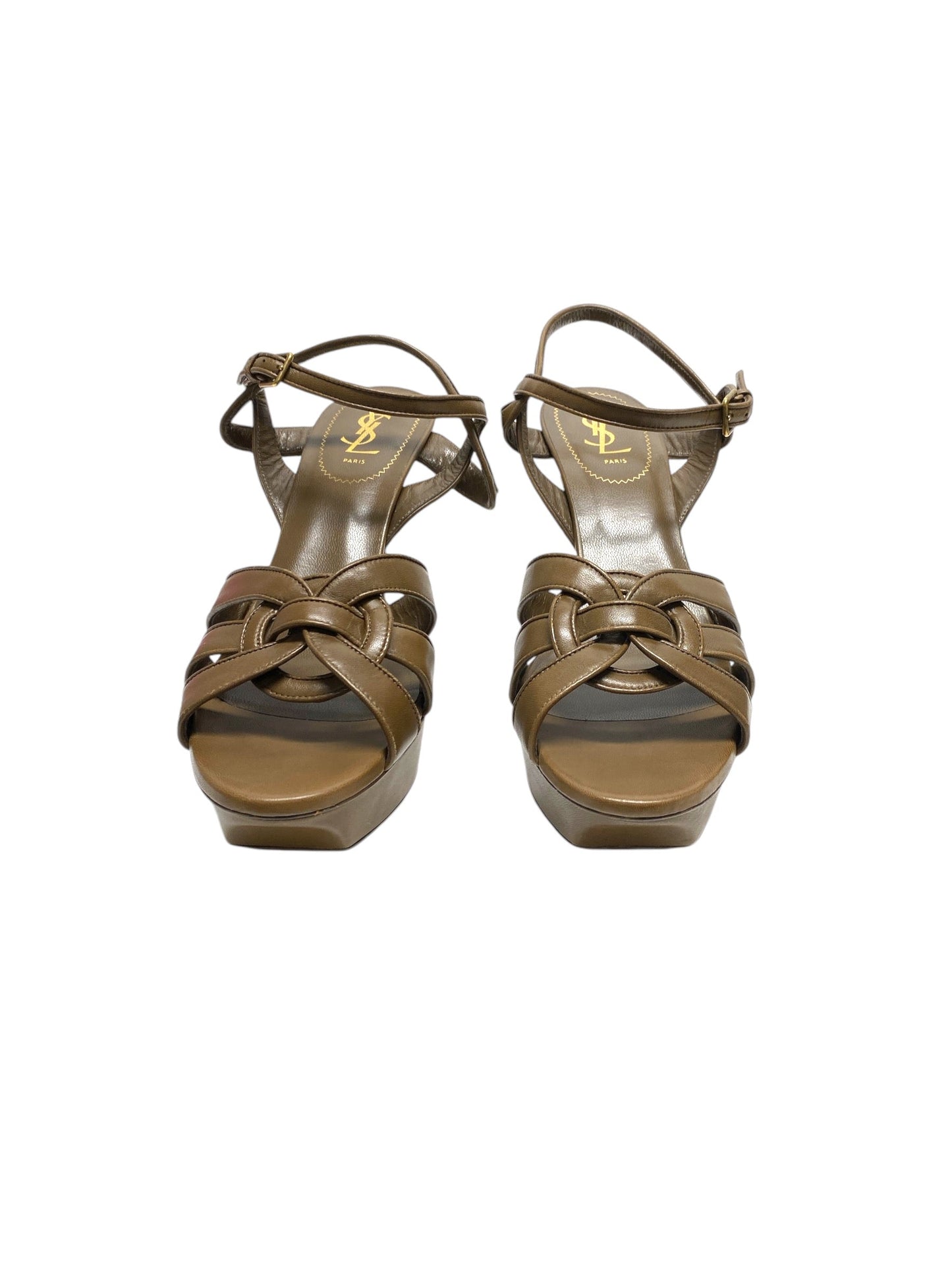 Sandals Luxury Designer By Yves Saint Laurent In Brown, Size: 10.5