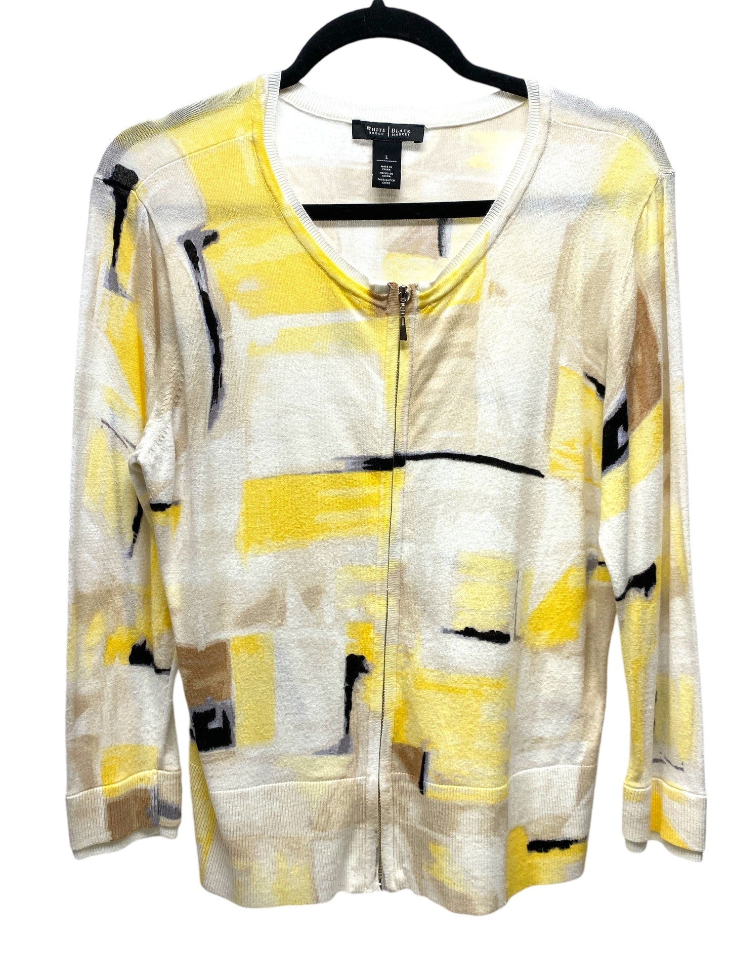 Cardigan By White House Black Market In White & Yellow, Size: L