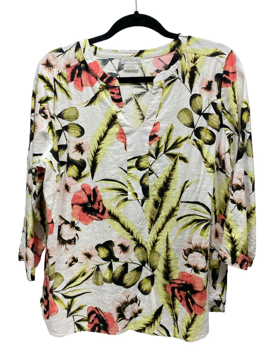 Top 3/4 Sleeve By Van Heusen In Tropical Print, Size: L