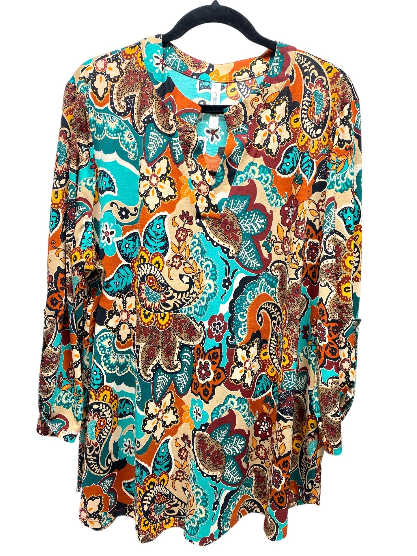 Paisley Print Top 3/4 Sleeve Clothes Mentor, Size 3x