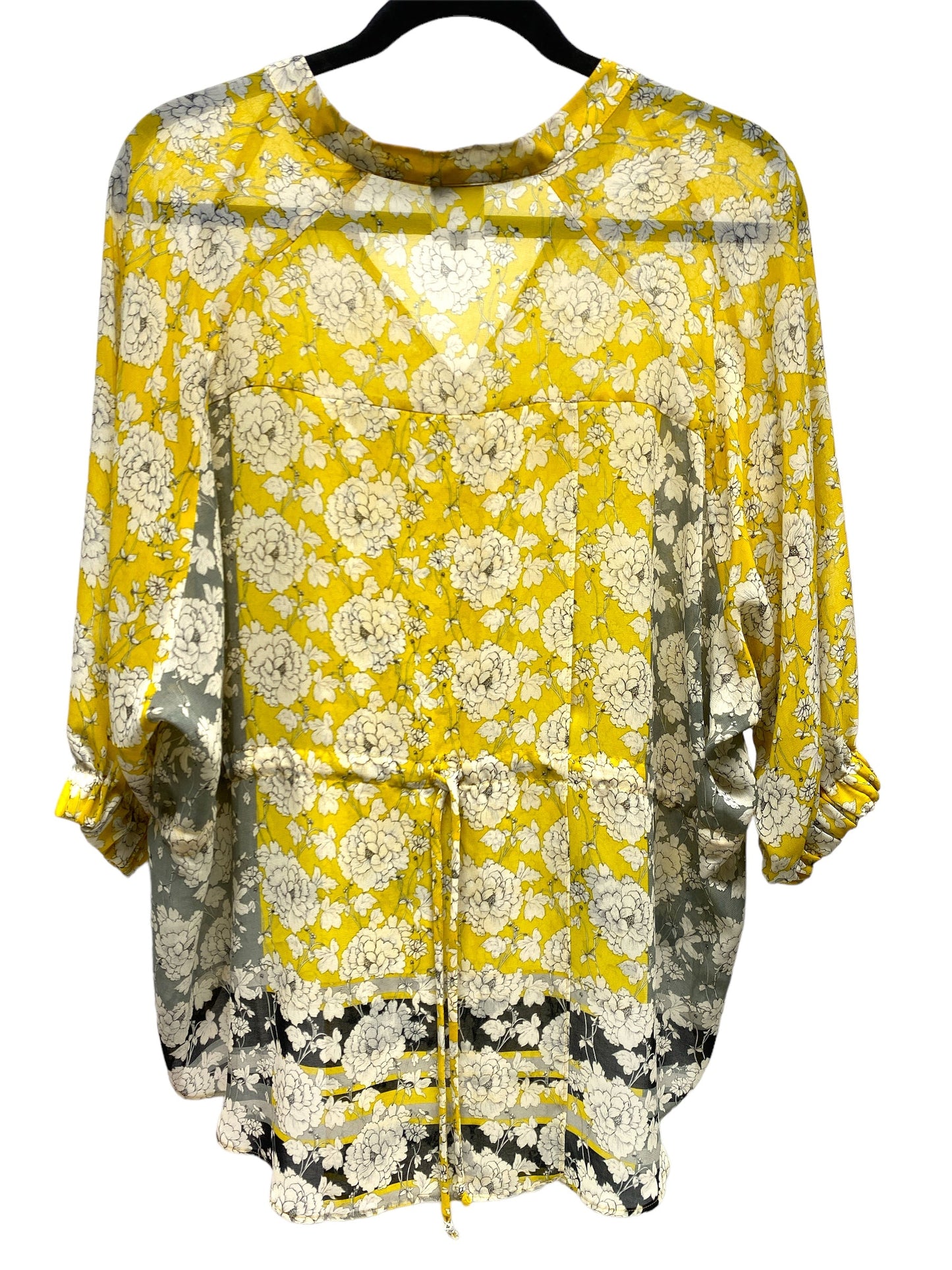 White & Yellow Top 3/4 Sleeve Cabi, Size Xs