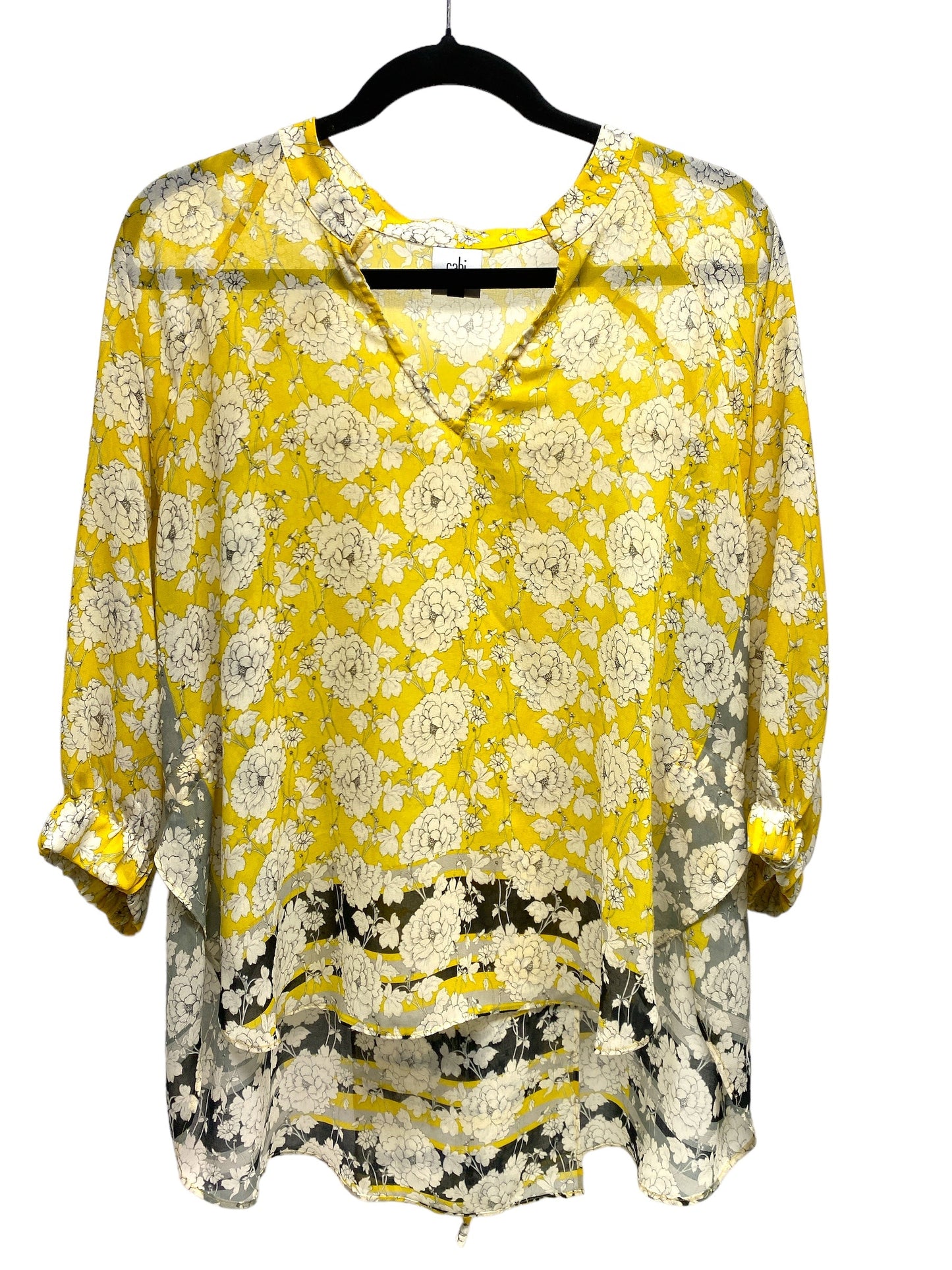 White & Yellow Top 3/4 Sleeve Cabi, Size Xs