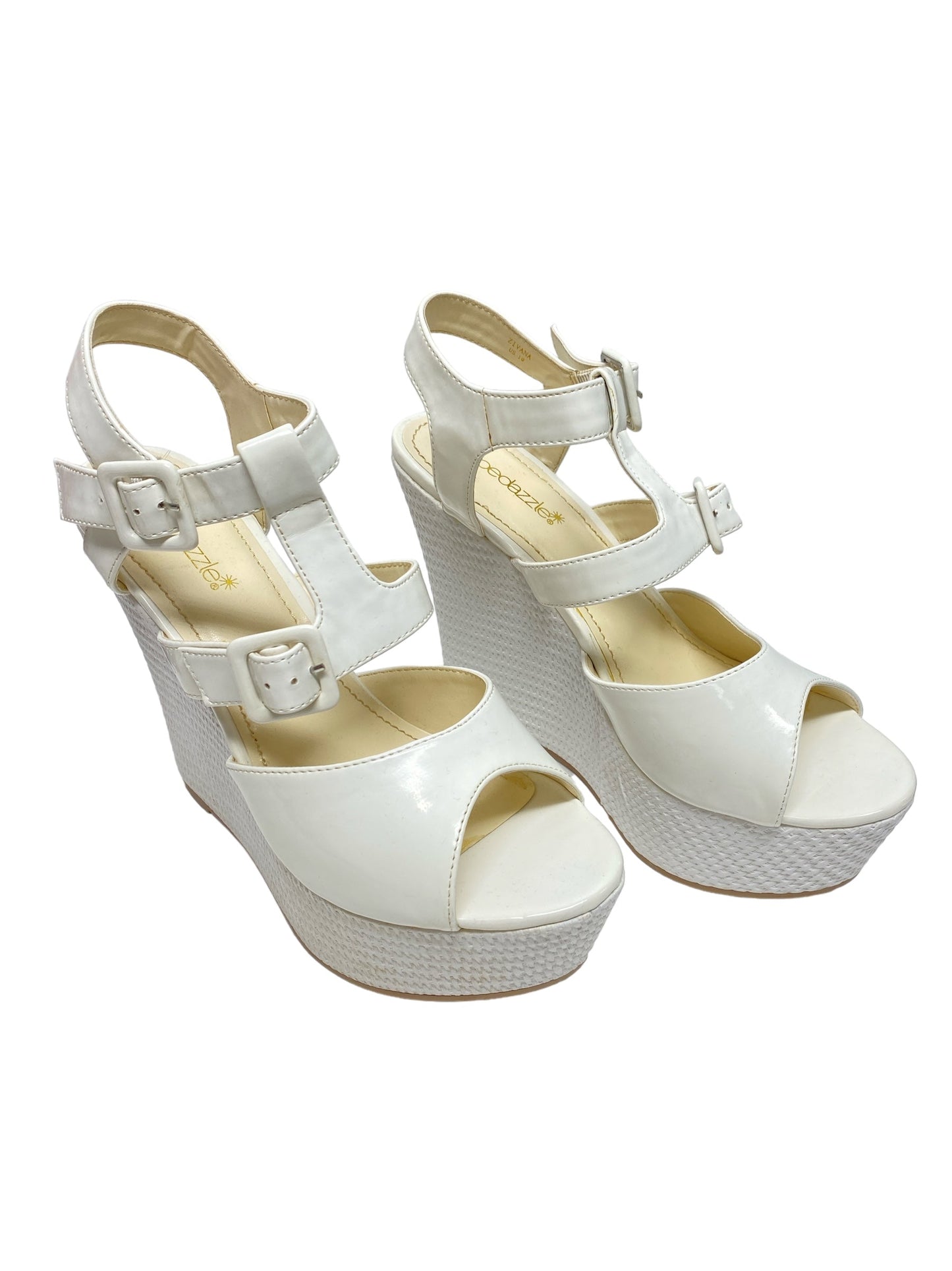 White Sandals Heels Platform Shoedazzle, Size 10