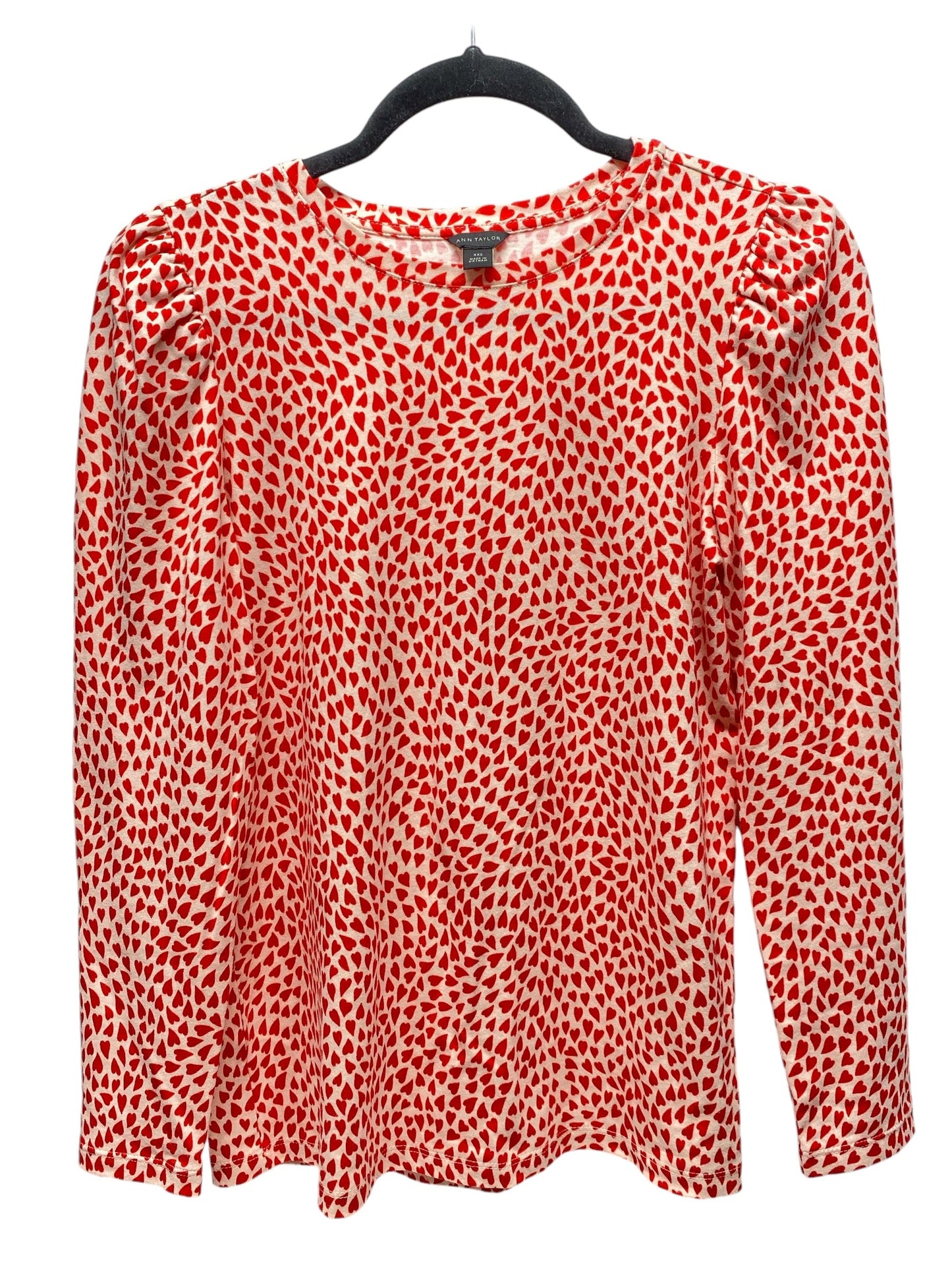 Top Long Sleeve By Ann Taylor In Cream & Red, Size: Xxs