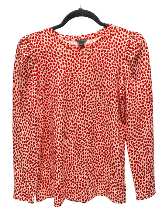 Top Long Sleeve By Ann Taylor In Cream & Red, Size: Xxs