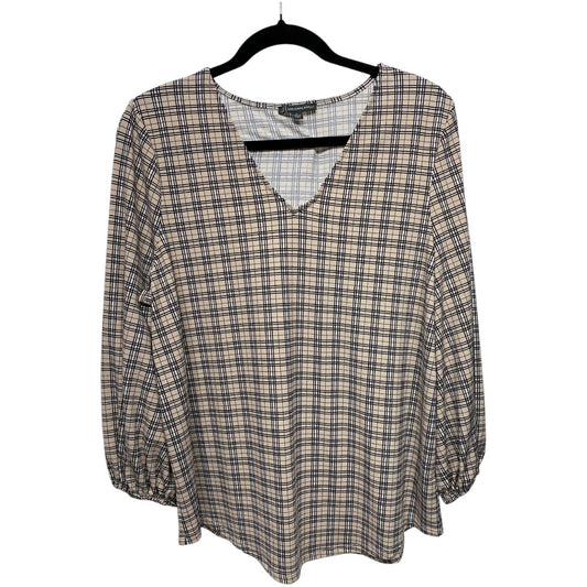 Top 3/4 Sleeve By Adrianna Papell In Plaid Pattern, Size: L