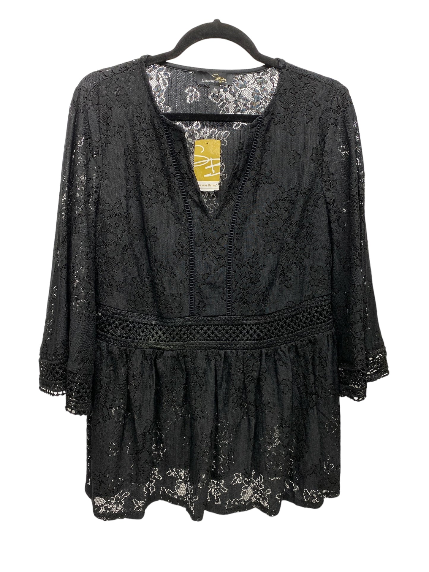 Top Long Sleeve By Suzanne Betro In Black, Size: L