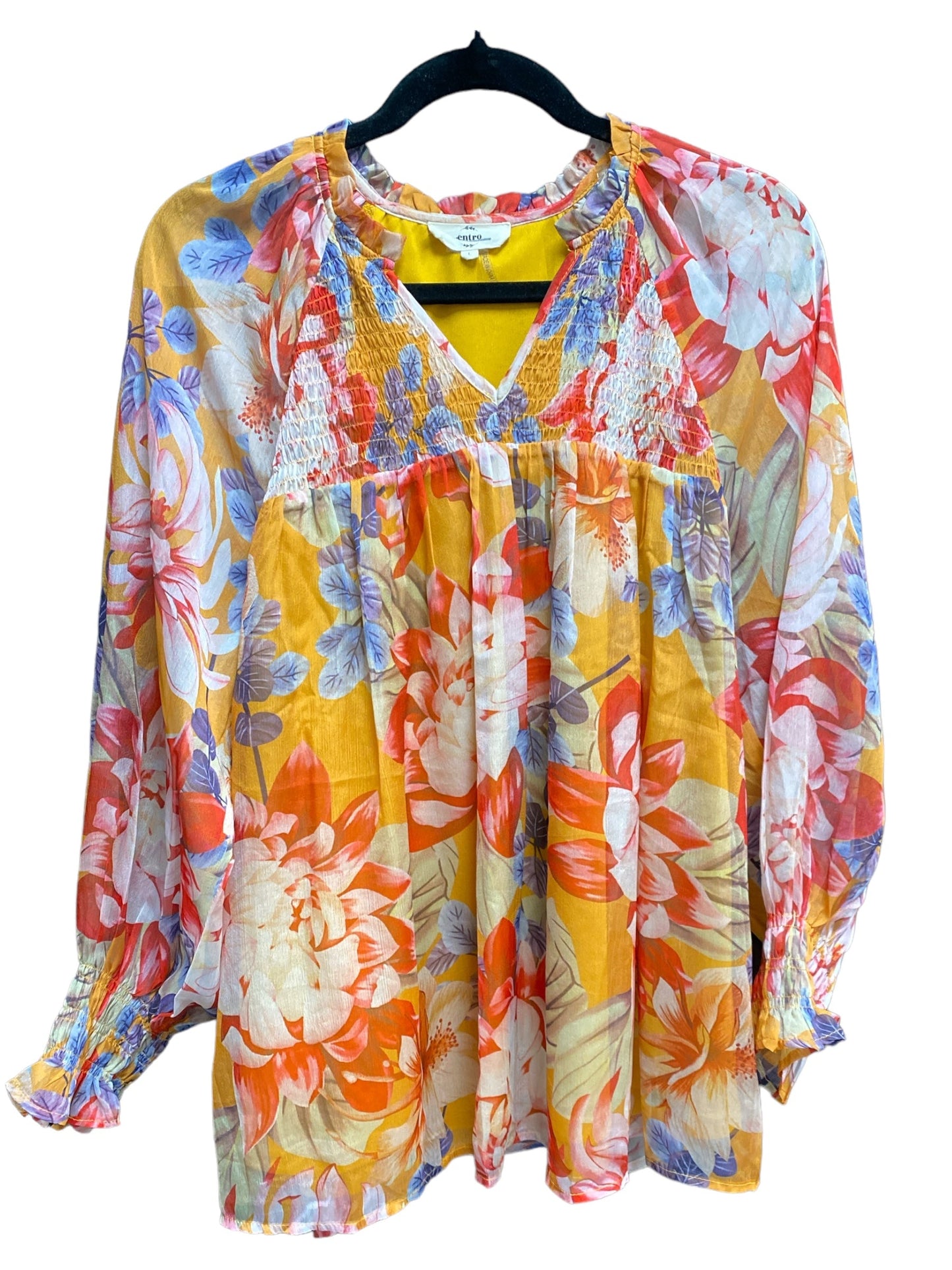 Blouse Long Sleeve By Entro In Floral Print, Size: L