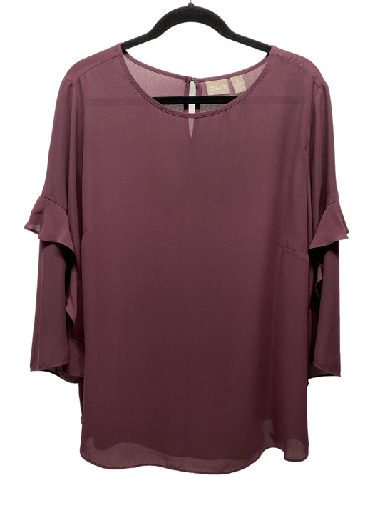 Blouse 3/4 Sleeve By Chicos In Purple, Size: Xl