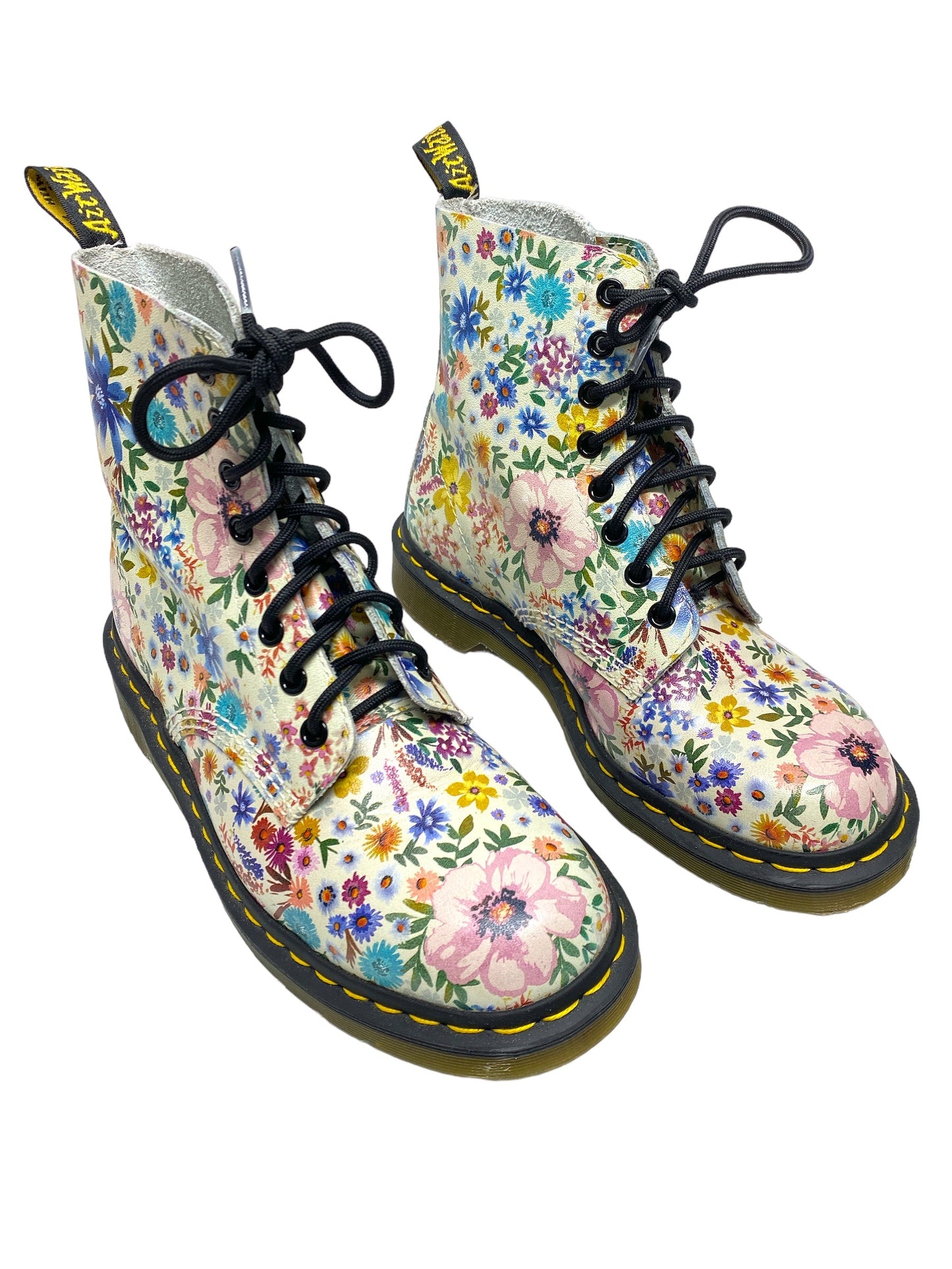 Floral Print Boots Combat Dr Martens, Size 8