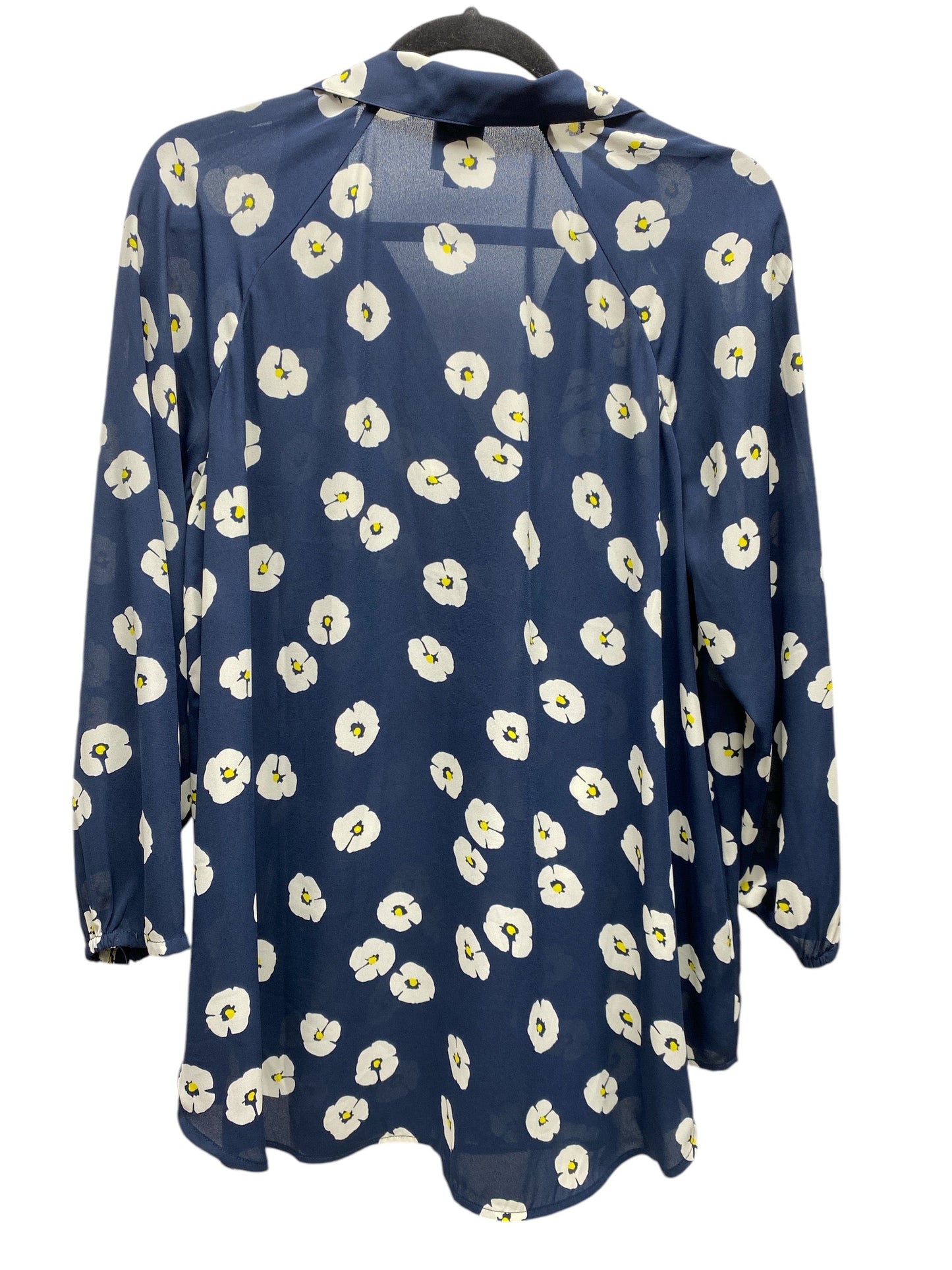 Top Long Sleeve By Cabi In Blue & Cream, Size: M