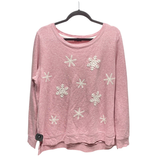 Sweatshirt Crewneck By Talbots In Pink & White, Size: L