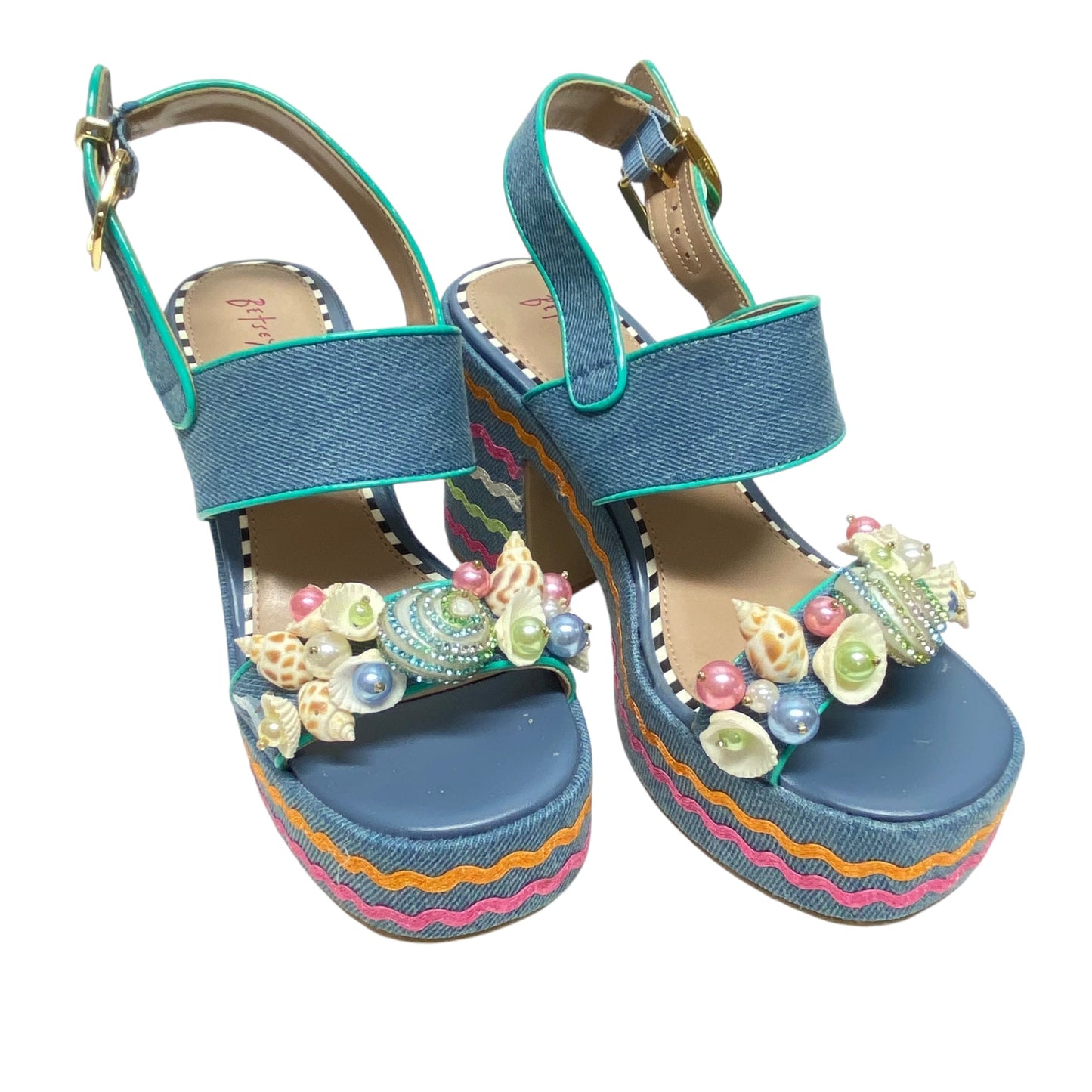 Sandals Heels Block By Betsey Johnson In Multi-colored, Size: 6