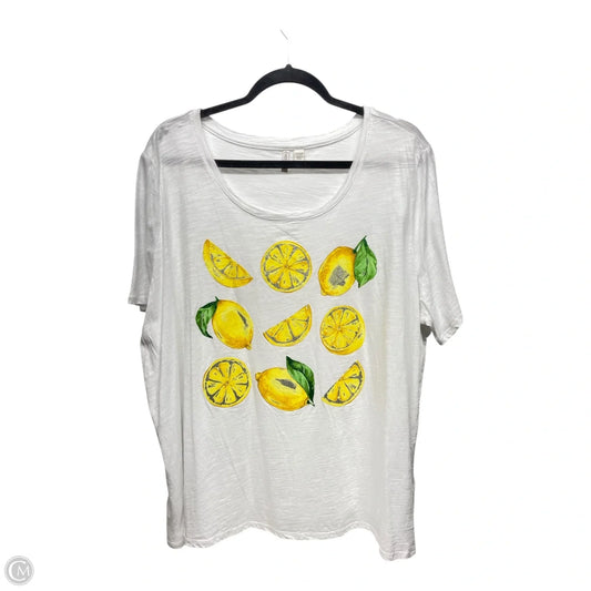 Top Short Sleeve By Cato In White & Yellow, Size: 22