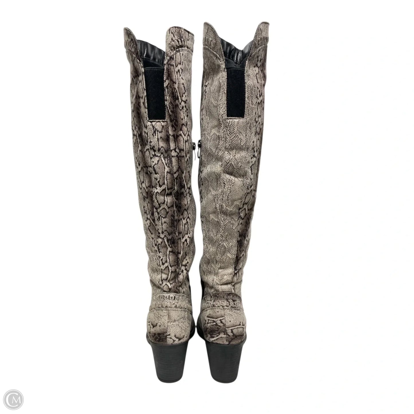 Boots Knee Heels By Clothes Mentor In Snakeskin Print, Size: 7