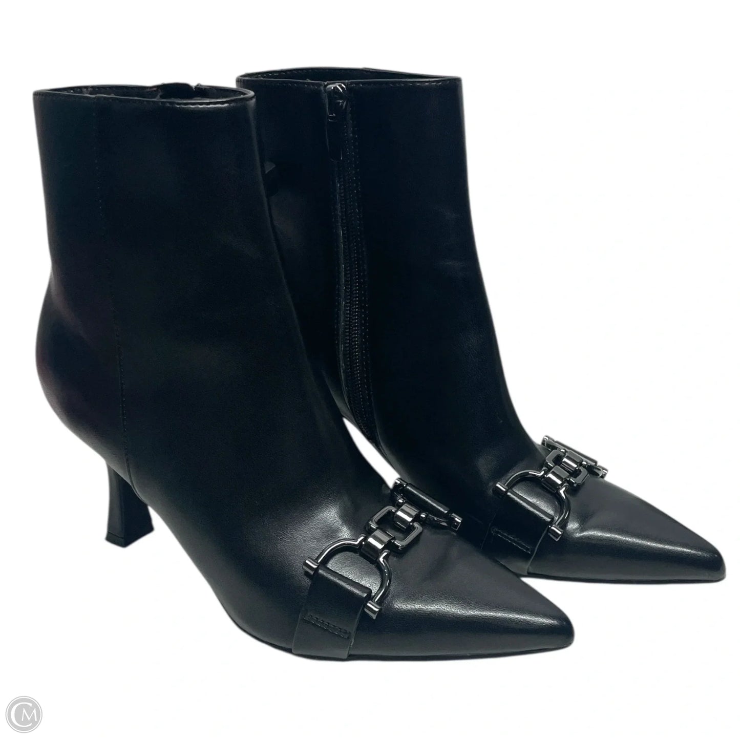 Boots Ankle Heels By Nine West In Black & Silver, Size: 6.5