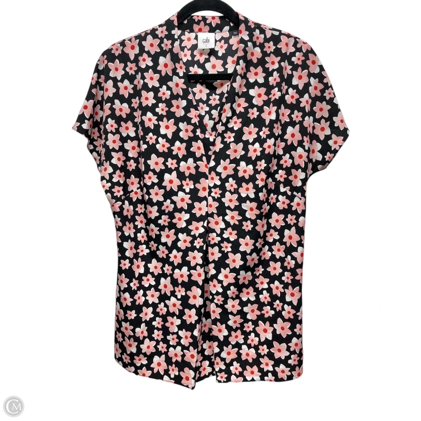Top Short Sleeve By Cabi In Black & Pink, Size: S