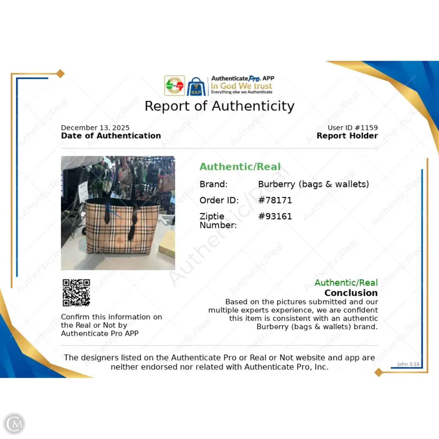 Tote Luxury Designer By Burberry, Size: Large