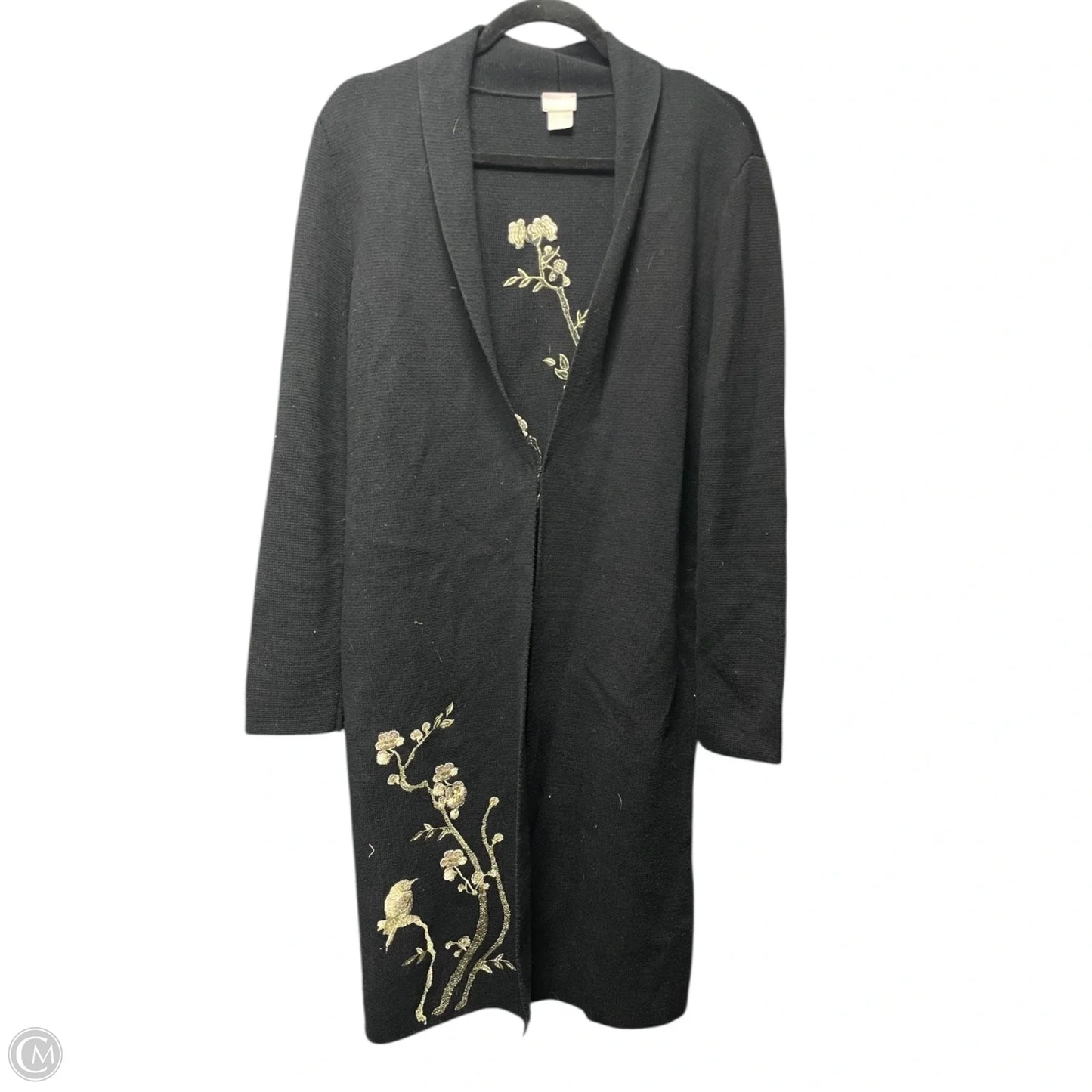 Sweater Cardigan By Chicos In Black & Gold, Size: M