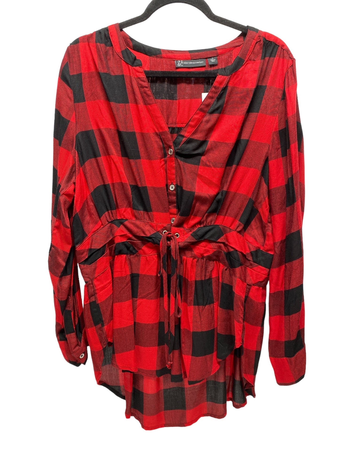 Tunic Long Sleeve By New York And Co In Checked, Size: L