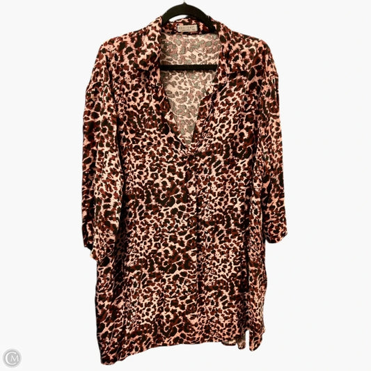 Top 3/4 Sleeve By Ekouaer In Black & Pink, Size: 3x