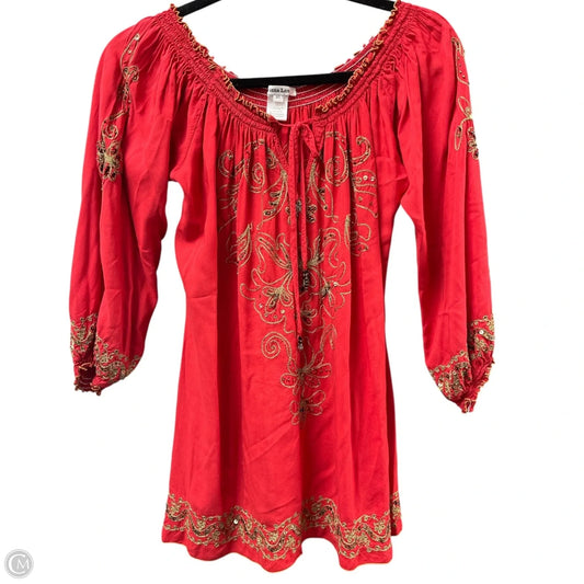 Top 3/4 Sleeve By KRISTA LEE -  In Red & Tan, Size: Xs