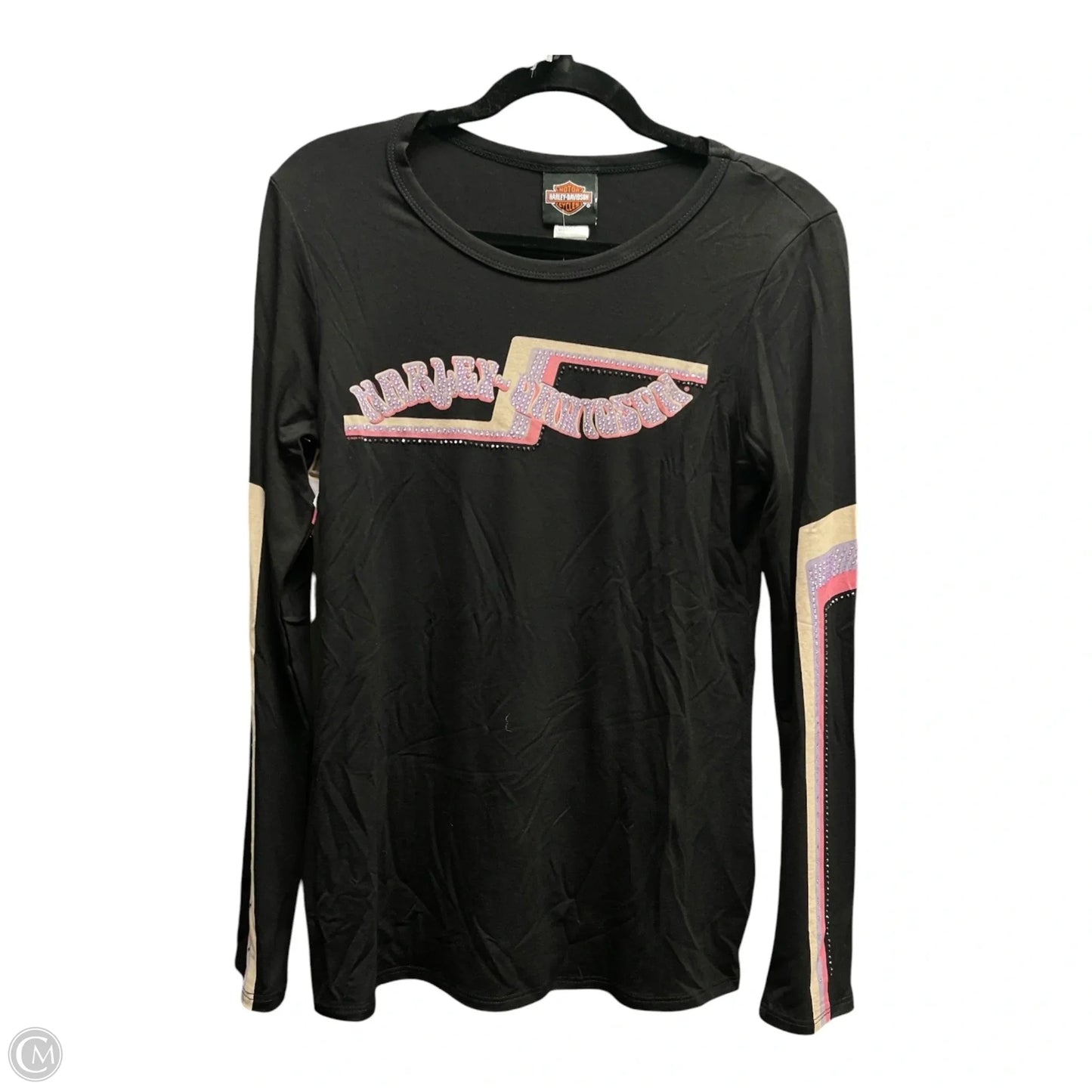 Top Long Sleeve By Harley Davidson In Black & Pink, Size: L