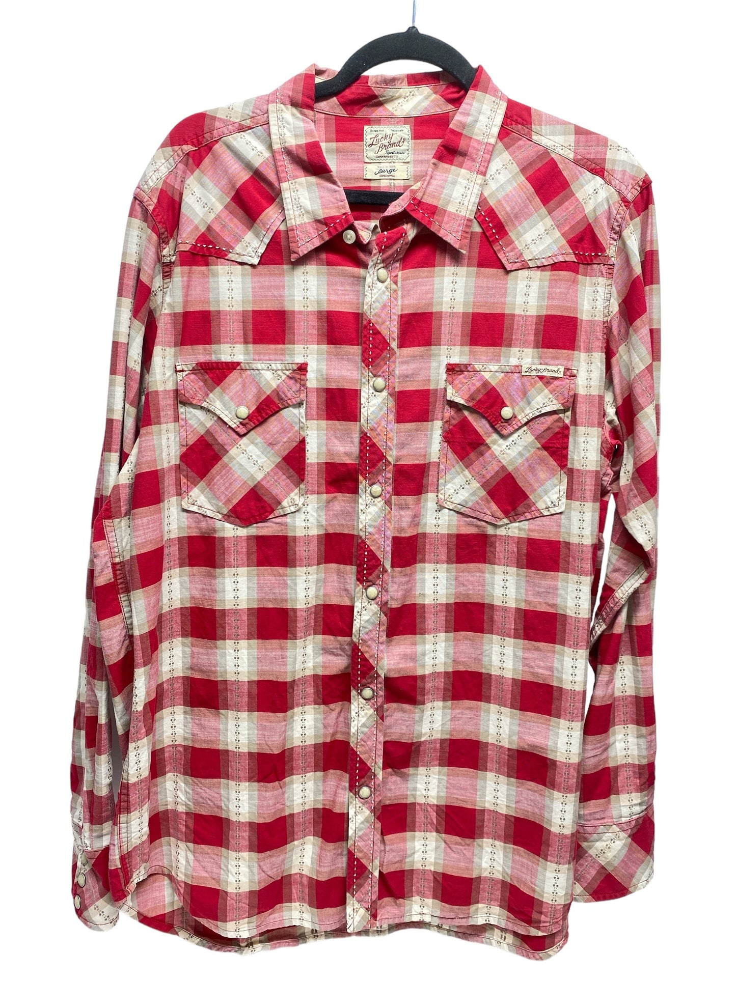 Top Long Sleeve By Lucky Brand In Red & White, Size: L