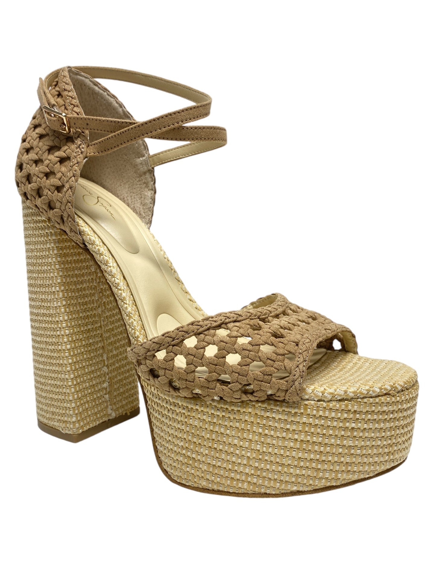 Sandals Heels Block By Jessica Simpson In Tan, Size: 10