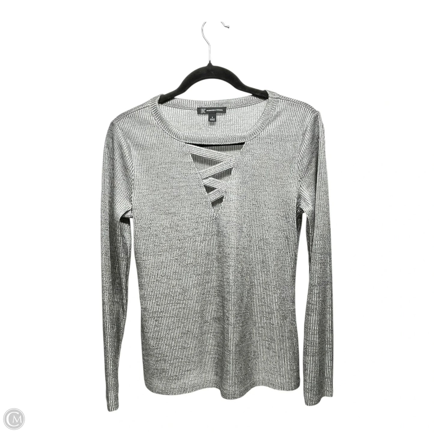 Top Long Sleeve By Inc In Silver, Size: S