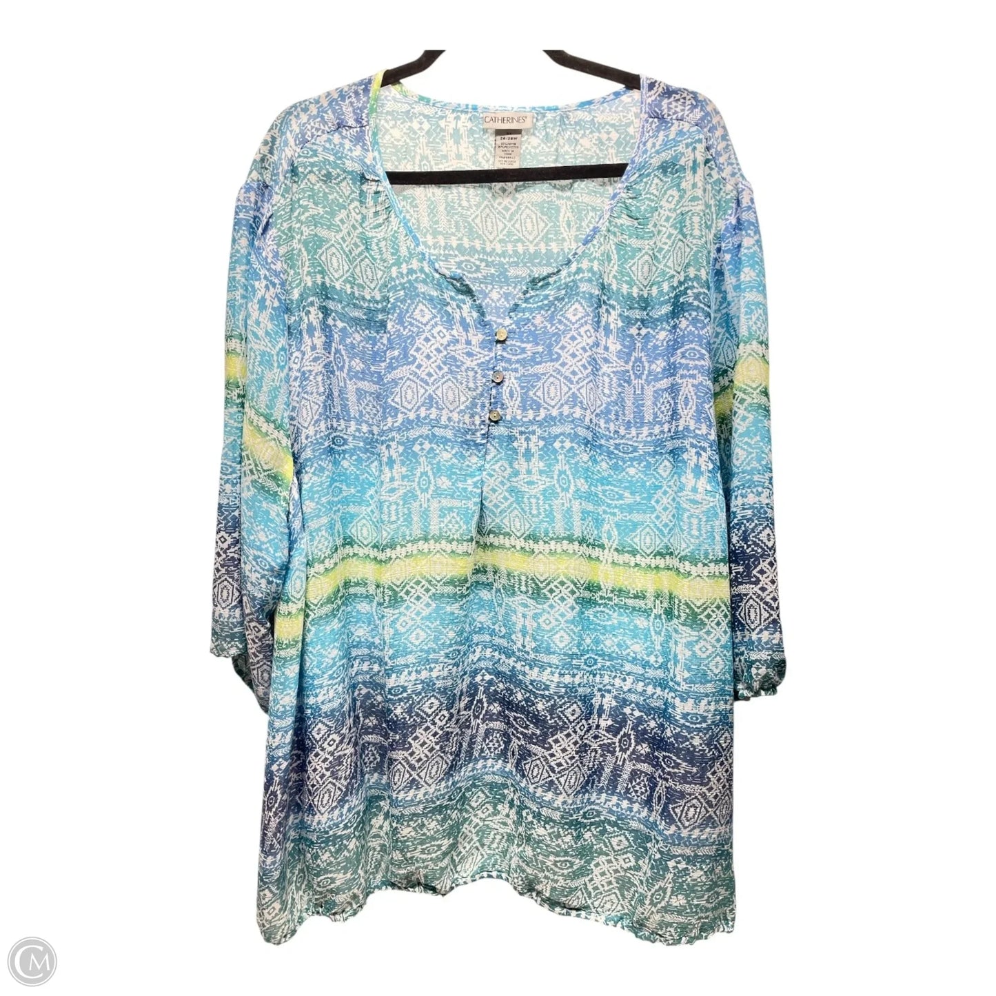 Blouse Short Sleeve By Catherines In Blue & Green, Size: 3x