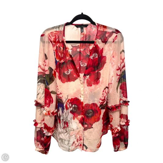 Blouse Long Sleeve By White House Black Market In Floral Print, Size: L