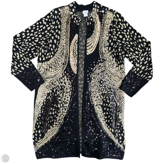 Sweater Cardigan By Chicos In Black & Gold, Size: Xl