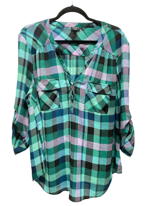 Top Long Sleeve By Torrid In Plaid Pattern, Size: 2x