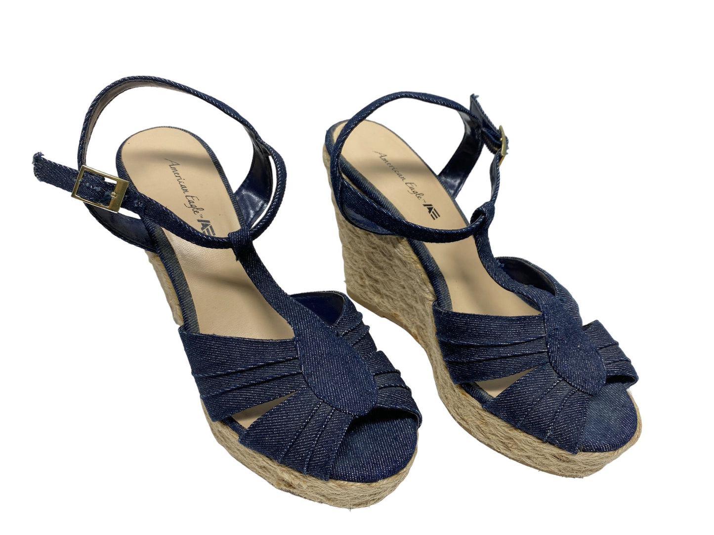 Blue Denim Shoes Heels Wedge American Eagle, Size 7.5