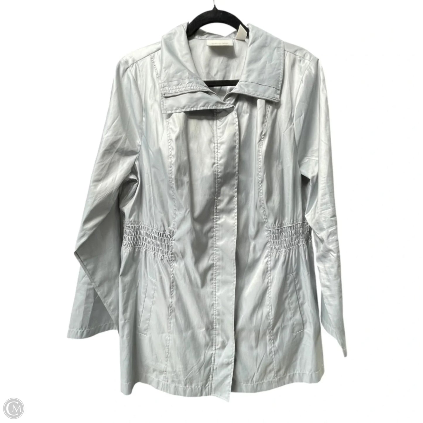 Jacket Windbreaker By Chicos In Grey, Size: L