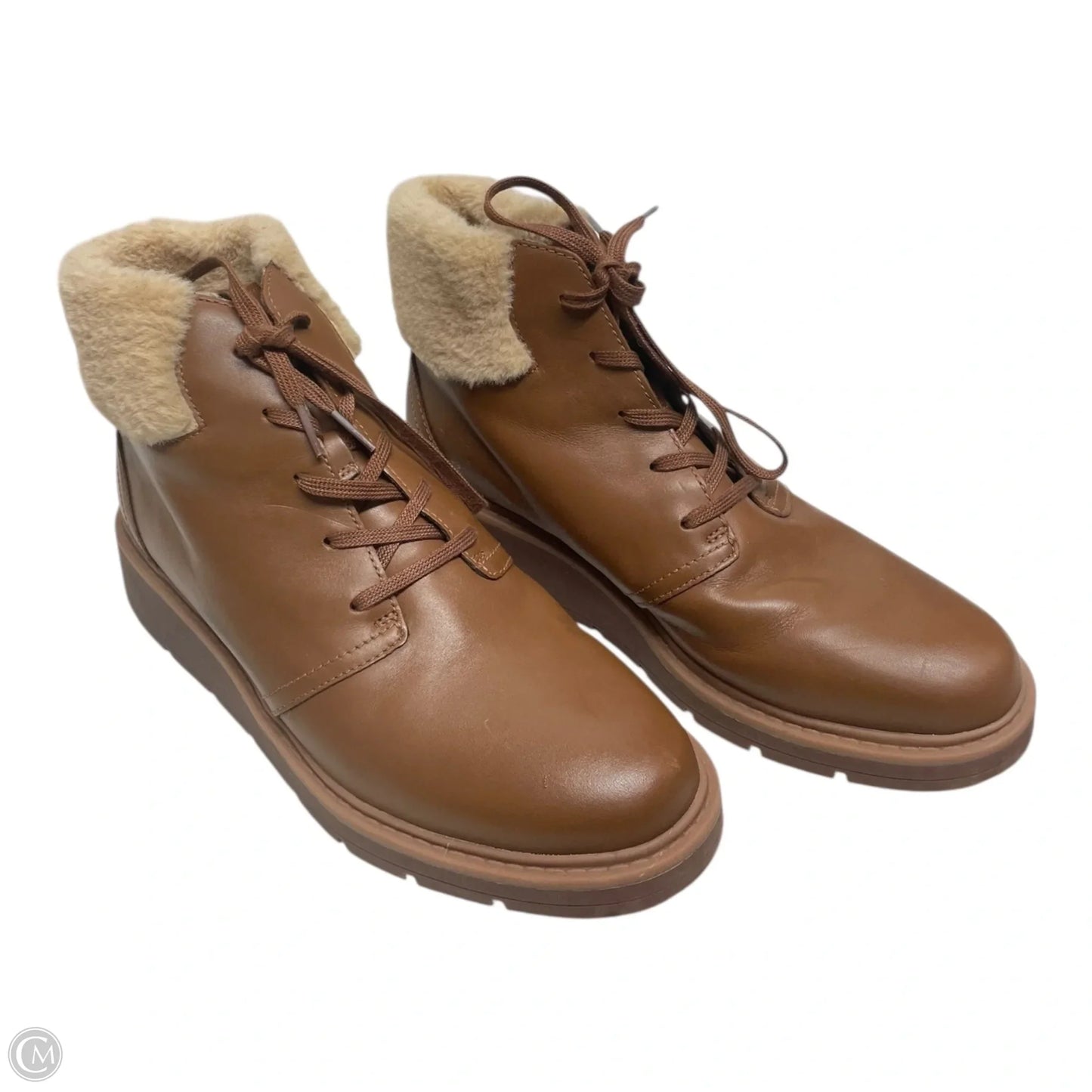 Boots Ankle Heels By Clarks In Brown, Size: 8