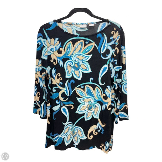 Blouse 3/4 Sleeve By Chicos In Black & Blue, Size: M