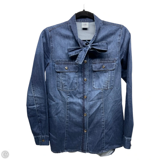 Top Long Sleeve By Cabi In Blue Denim, Size: Xs