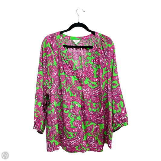 Top Long Sleeve By Crown And Ivy In Green & Pink, Size: 3x